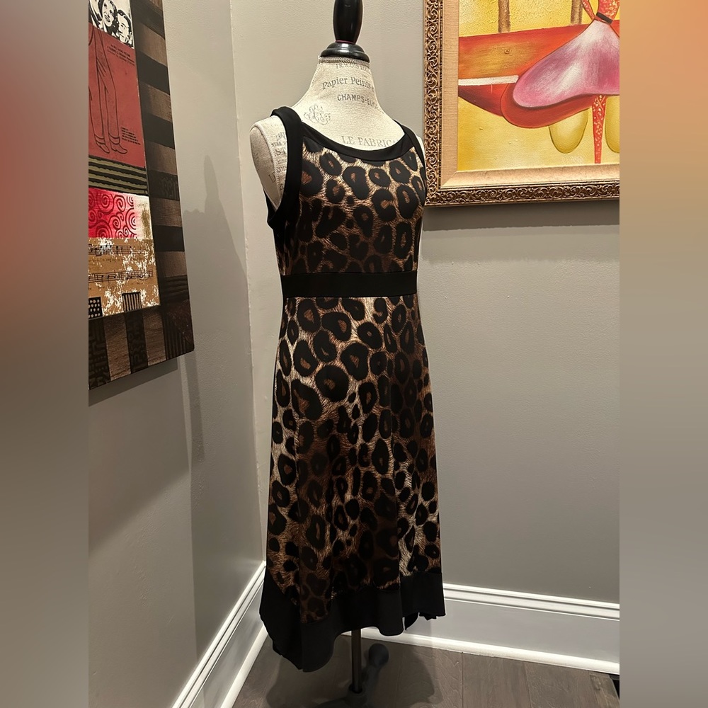 Elie McCarthy Animal Print Asymmetrical Midi Dress EUC - Picture 2 of 7
